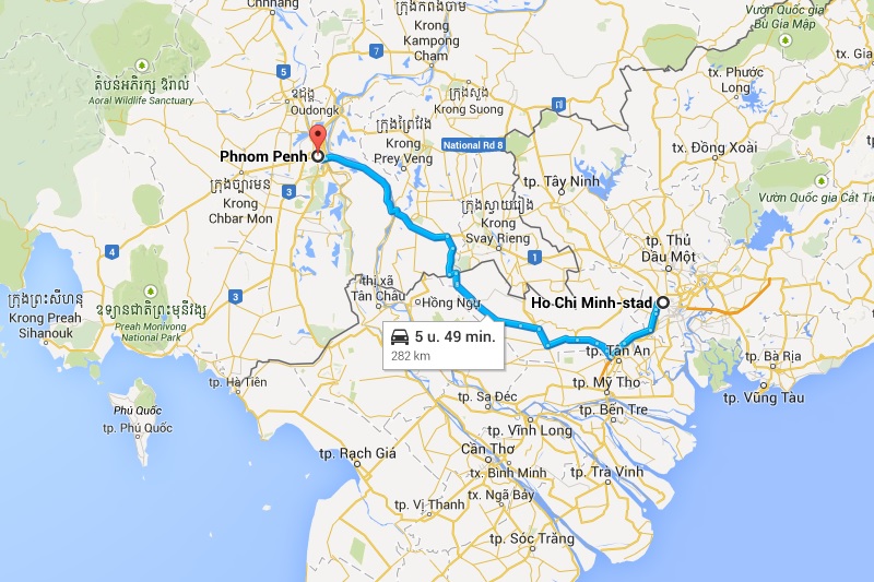 Route Ho Chi Minh naar Phnom Penh